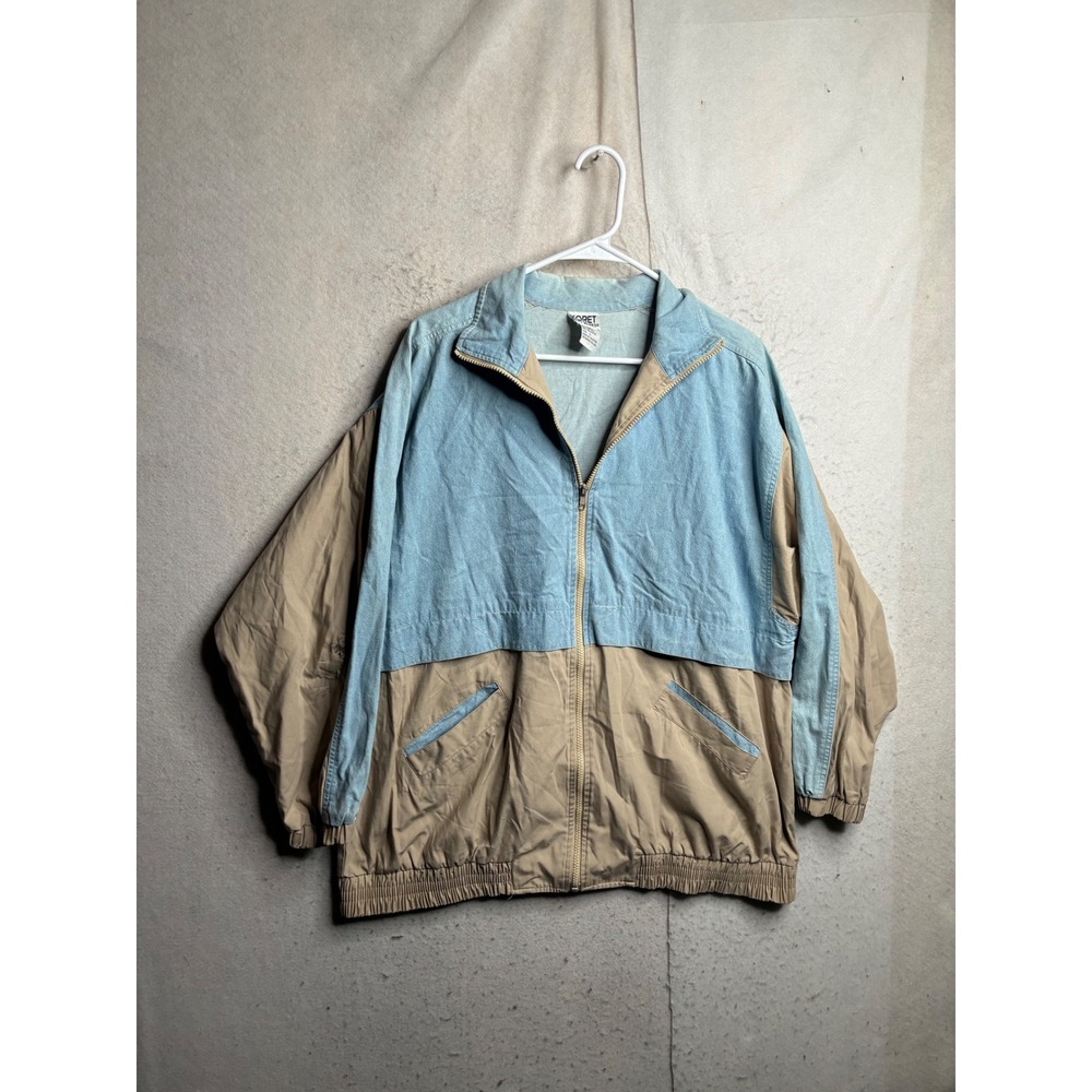 Vintage Koret City Blues Windbreaker Jacket Tan Denim Colorblock Full Zip Large